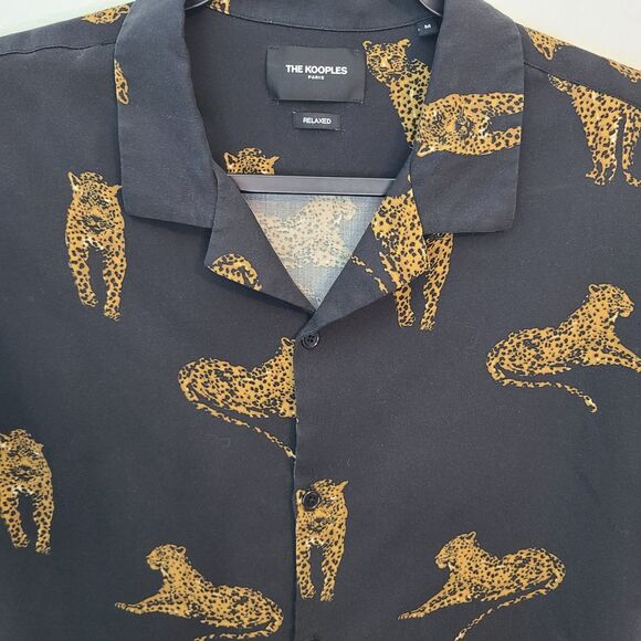The Kooples Paris Mens M Relaxed Button Up Short Sleeve Leopard Print Shirt - Picture 3 of 9